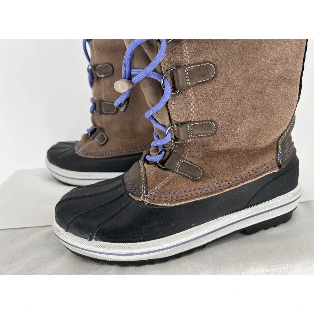Target Thermolite Men Duck Boots Brown‎ Suede Faux Fur Lined Purple Laces Size 5